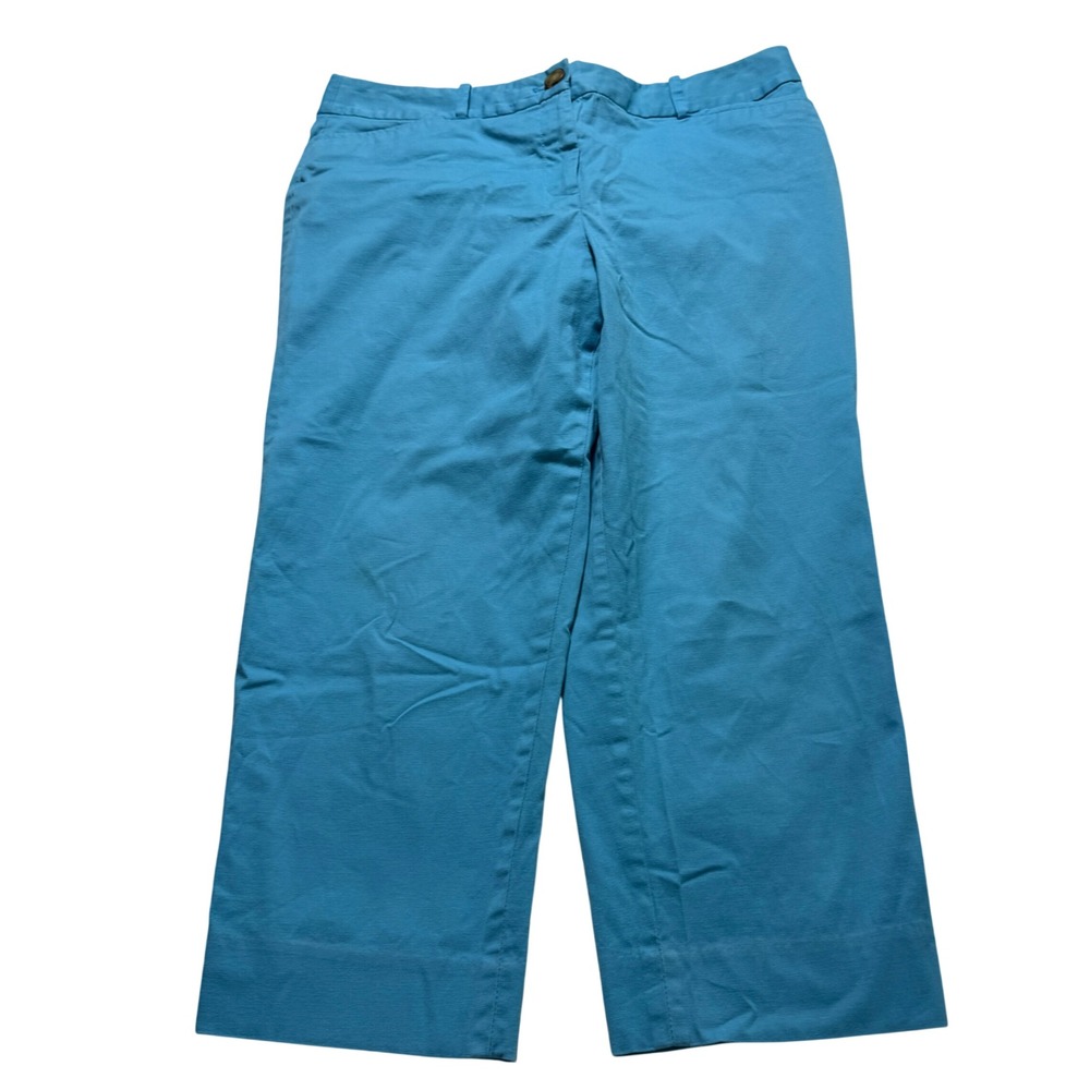 Talbots The Perfect Crop Pants SZ 10P Turquoise Blue Straight Leg Cotton Blend